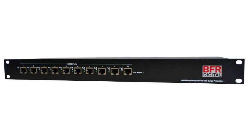 10 Port 10/100Mbps Midspan PoE PSE and Surge Arrester